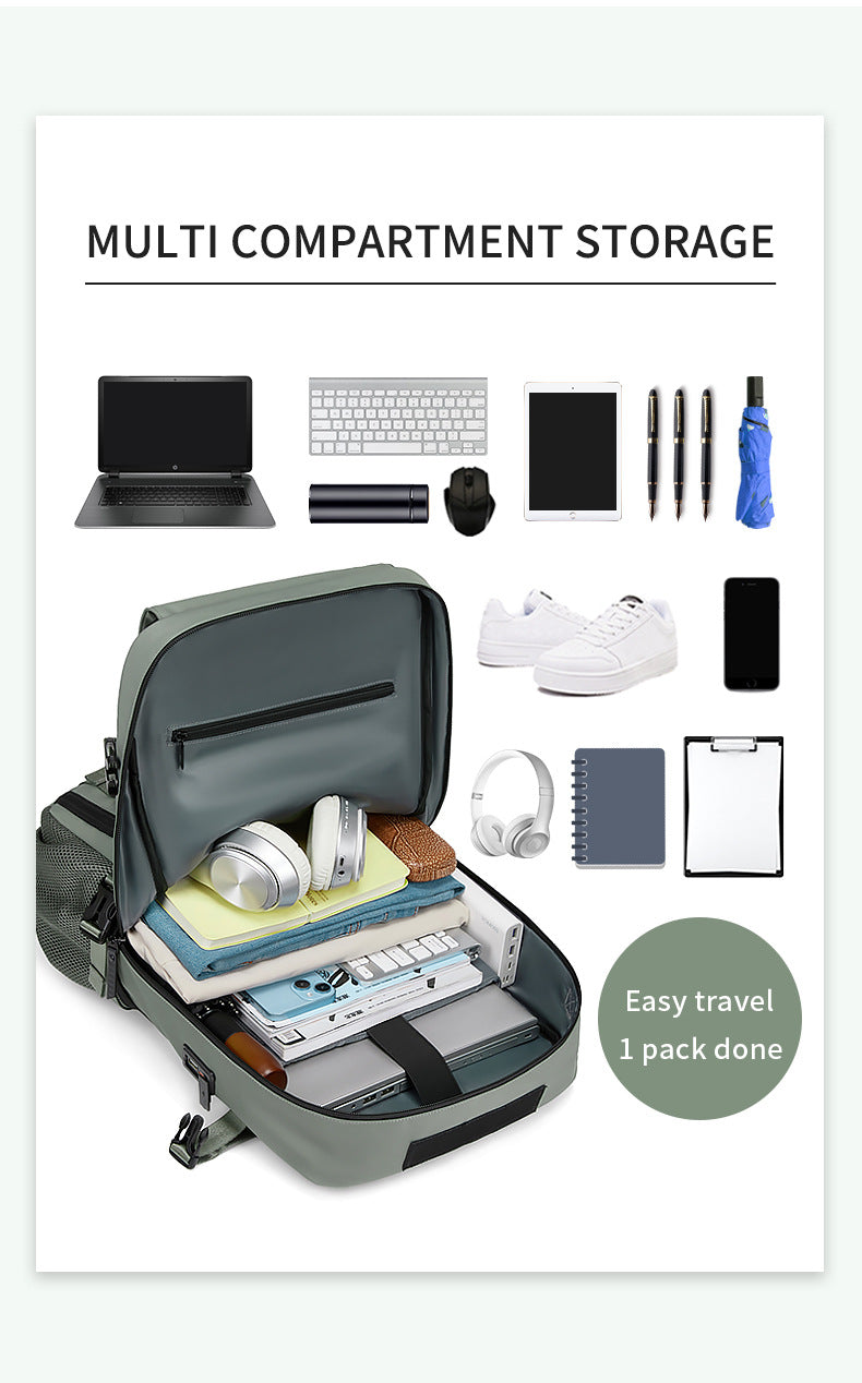 4-in-1 Convertible Travel Backpack & Briefcase - Large Capacity, 16" Laptop Compartment, USB Port(Dark Green) 4