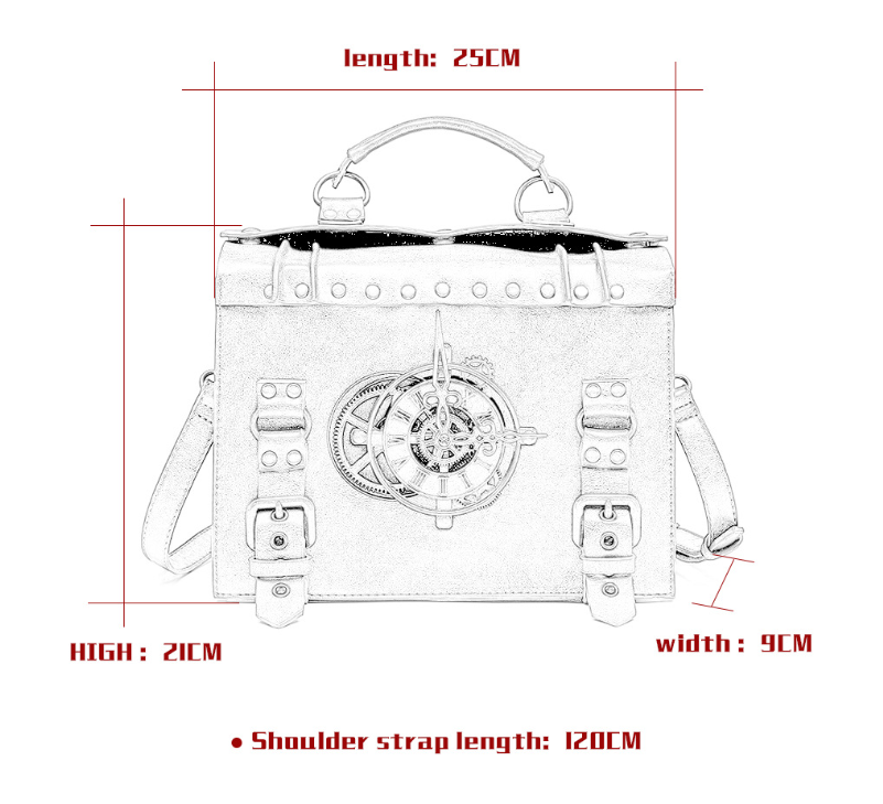 Retro Steampunk Satchel Bag with Decorative Clock & Gears - Gothic Crossbody Purse 3