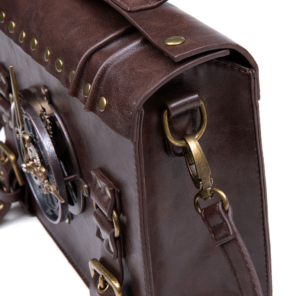 Retro Steampunk Satchel Bag with Decorative Clock & Gears - Gothic Crossbody Purse 4