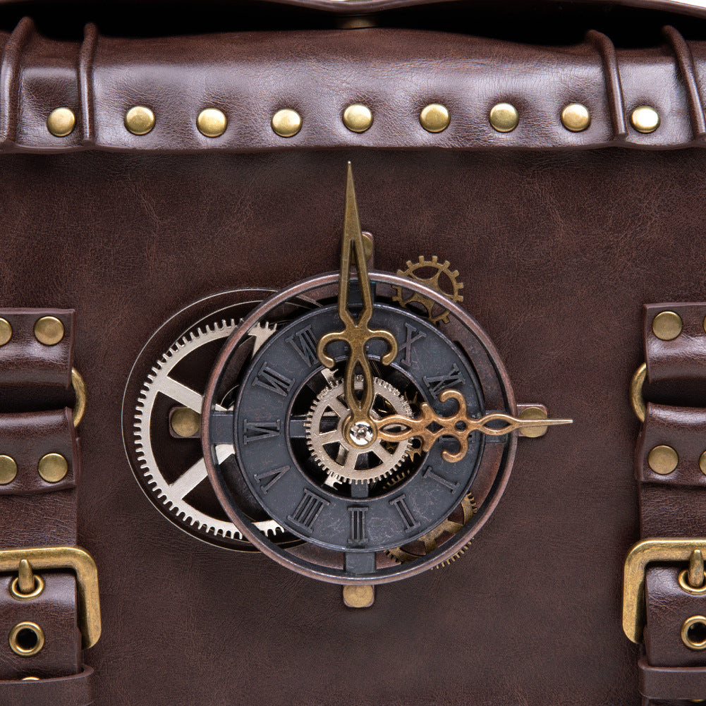 Retro Steampunk Satchel Bag with Decorative Clock & Gears - Gothic Crossbody Purse 5