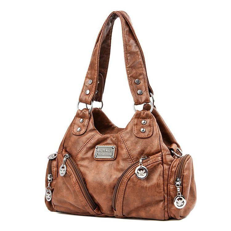 Brown Vintage Soft Leather Hobo Bag for Women - Multi-Pocket Shoulder Purse & Crossbody Handbag