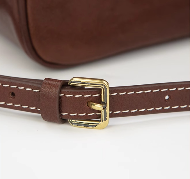 Mini Size Brown Vintage Genuine Split Leather Bowling Bag for Women - Retro Top Handle Satchel & Crossbody Purse