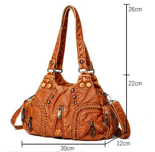 Yellow Women's Vintage Studded Hobo Bag - Soft Washed Leather Multi-Pocket Shoulder & Crossbody Purse