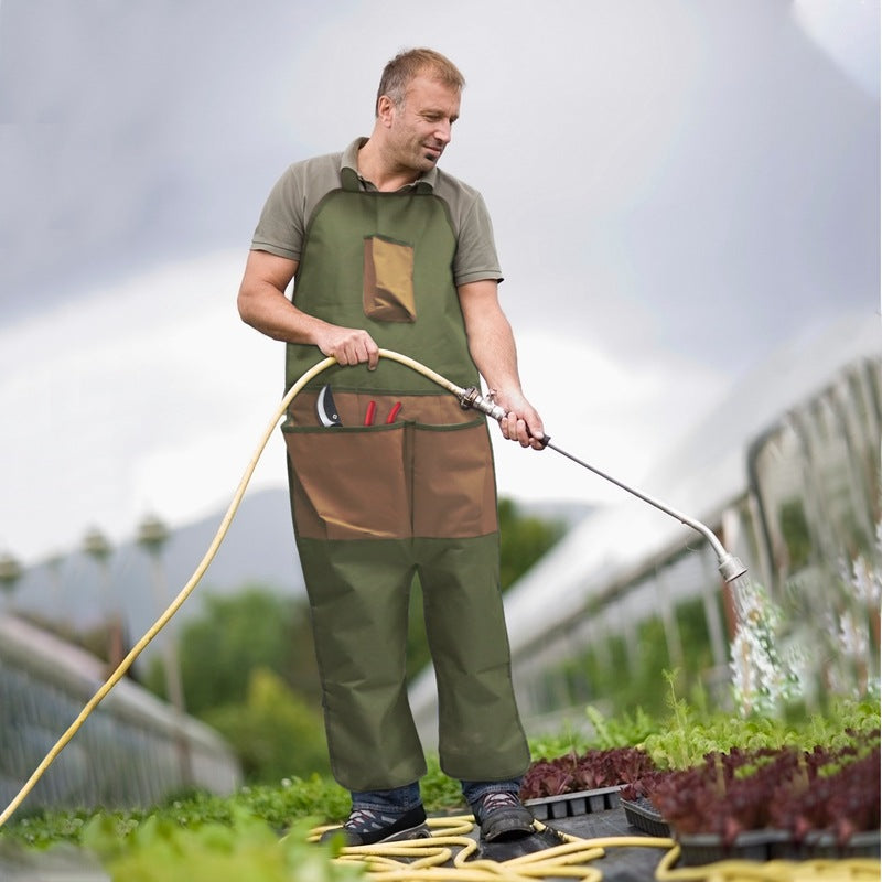 Brown Pocket Heavy-Duty Gardening Apron with Adjustable Straps and Multi-Pocket Design 4