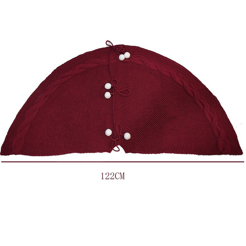 Festive Knit Christmas Tree Skirt - Acrylic Red Tree Mat with Pom-Poms 122cm 4