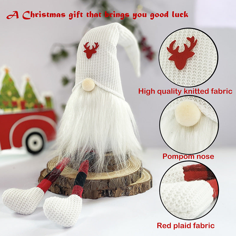 2-Pack Christmas Gnome Decorations - Red & White Long Leg Faceless Santa Elf Plush Ornaments 4