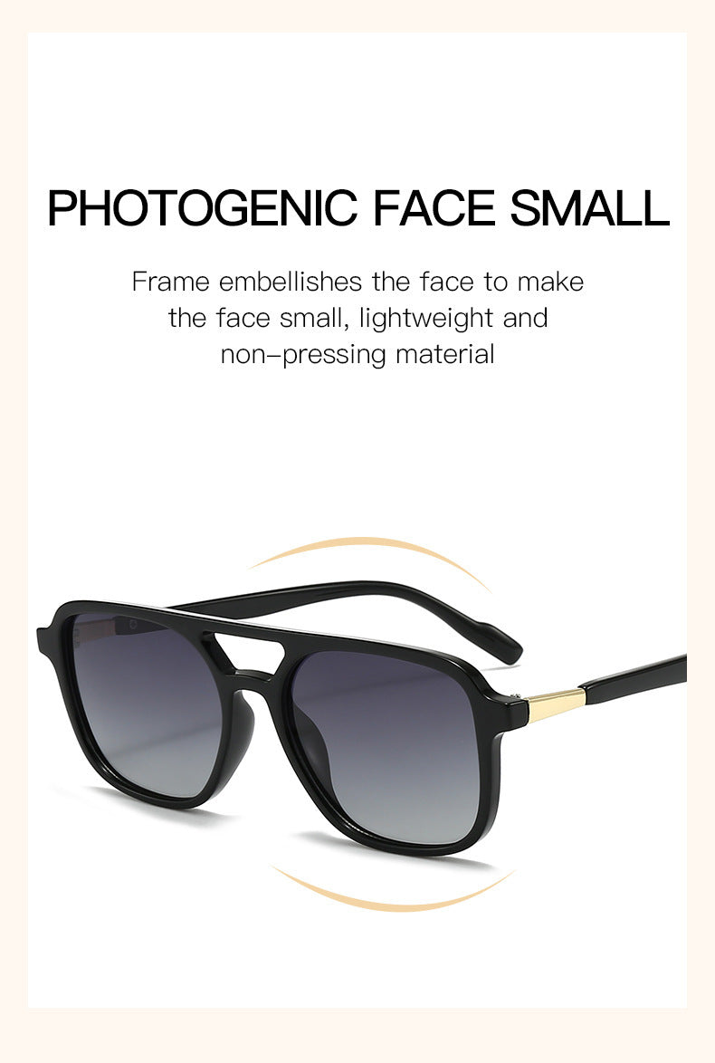 Black Retro Double Bridge Square Frame Polarized Sunglasses - Driving Sun Protection Eyewear 3