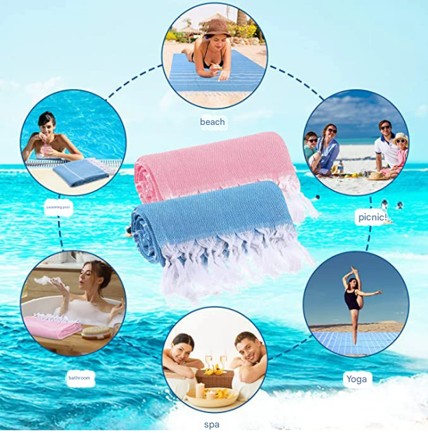 Green Chic Striped 100% Cotton Beach Towel with Tassels - Extra Large & Absorbent (180x90cm) 3