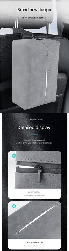 Black 2-Pack  Luxury Faux Suede Car Tissue Box - Visor Clip & Strap for Armrest or Seat Back 4