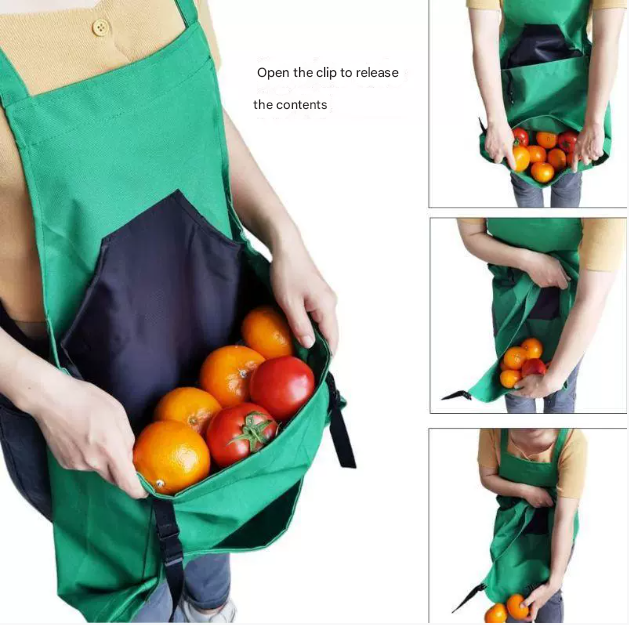BLue Heavy-Duty Garden Harvesting Apron - Waterproof Fruit Picking Bag with Large Pouch 3
