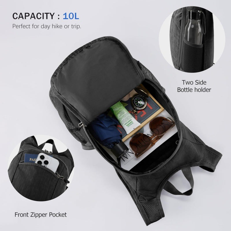 Grey Ultra-Lightweight Packable Backpack (10L) - Foldable Daypack for Travel, Hiking & Sports 3