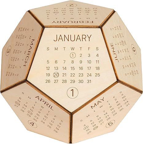 Unique Geometric Wooden Perpetual Desk Calendar - Manual DIY Block Calendar for Home & Office