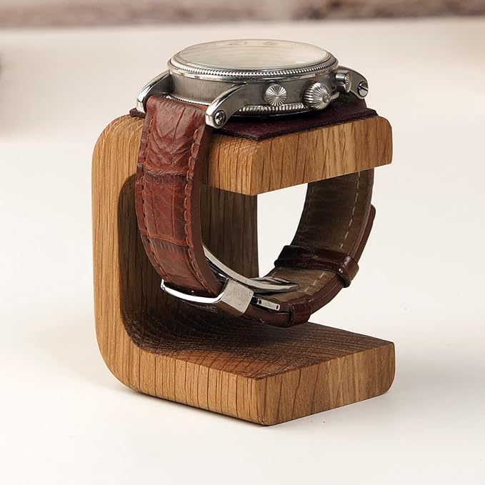 Elegant Handcrafted Wooden Watch Stand with Leather Cushion - Premium Display Holder for Men & Women