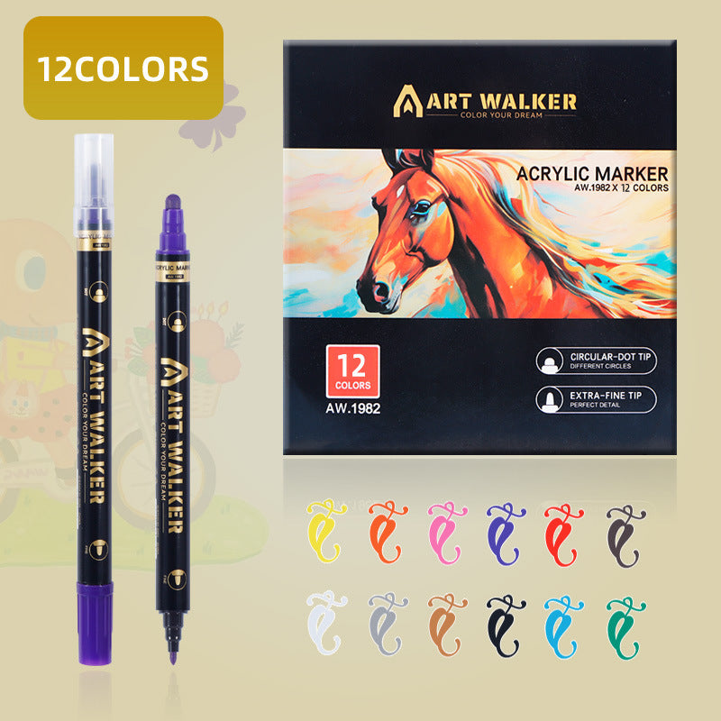 2PCS 12-Colour Dual Tip Acrylic Paint Pens - Quick-Dry Waterproof Markers for Kids' Art & Crafts, Rock Painting