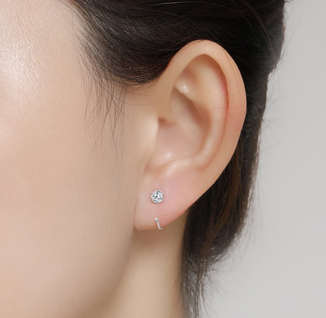 8mm  (4-Pair Set) Minimalist C-Shaped Hoop Earrings with CZ Studs - S999 Sterling Silver 3