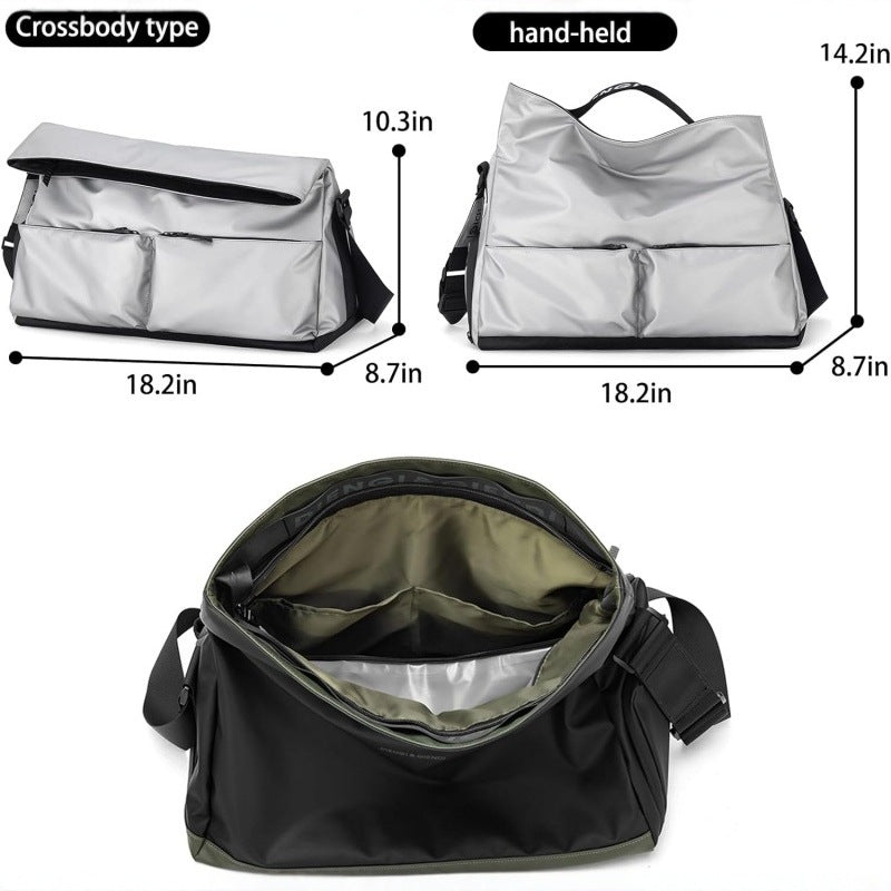 Silver Large Capacity Waterproof Tote Bag - Convertible Crossbody Messenger for Gym, Travel & Work 4