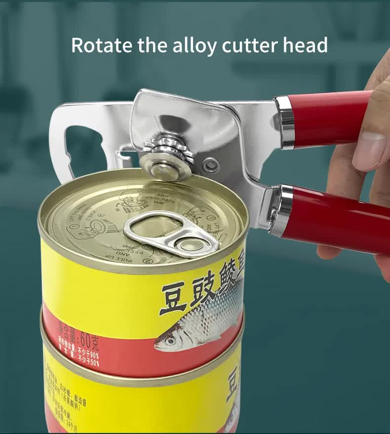 Red (2-Pack) Heavy-Duty Manual Can Opener - Ergonomic 3-in-1 Tool with Stainless Steel Cutter & Bottle Opener 4