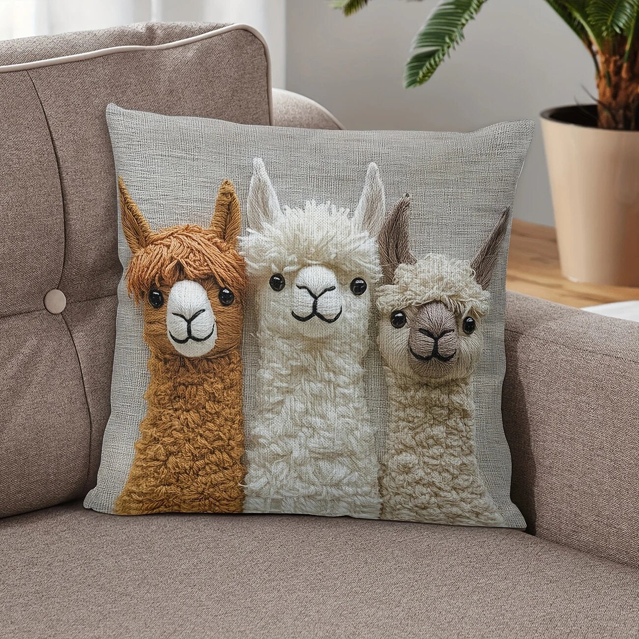 4-PCS Vintage Alpaca Friends Decorative Pillow Covers - Single-Sided Print, 45x45cm