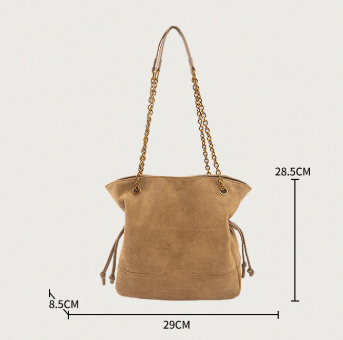 Brown Chic Suede Hobo Bag for Women - Versatile Tote with Drawstring, Large Capacity Commuter Bucket Bag
