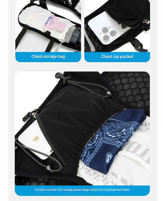Black-white 5L Breathable Hydration Vest Pack - Sweat-Wicking Running Bag, Cross-border Cycling Backpack, Marathon Trail Travel Nylon Hiking Pack 4