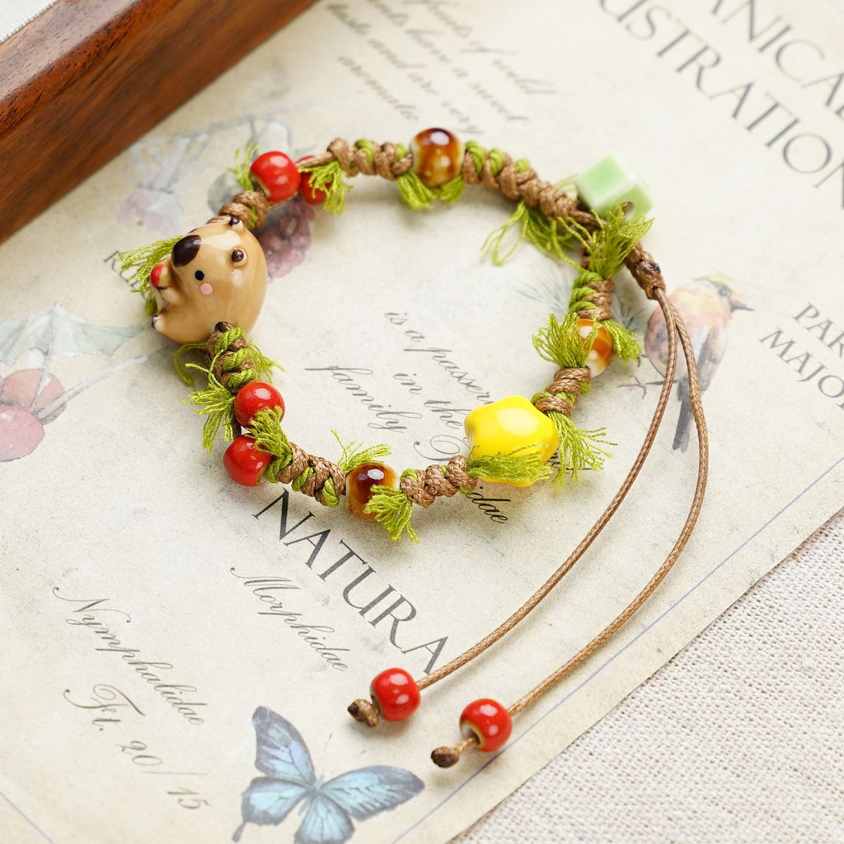 3-PCS Fresh & Whimsical Christmas Ceramic Braided Bracelet - Cartoon Animal Hand Rope, Artistic Hand Jewelry