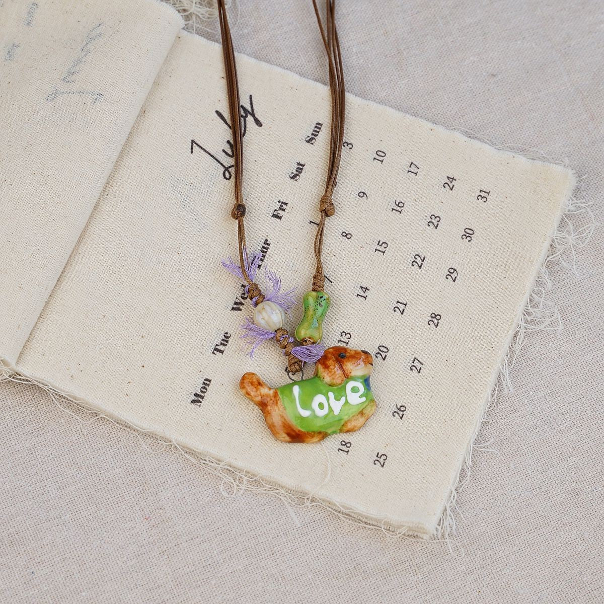 Random 4-Piece Set: Sweet & Fresh Ceramic Dachshund Dog Necklace - Cute Trendy Individual Puppy Pendant, Playful Creative Neckwear 3