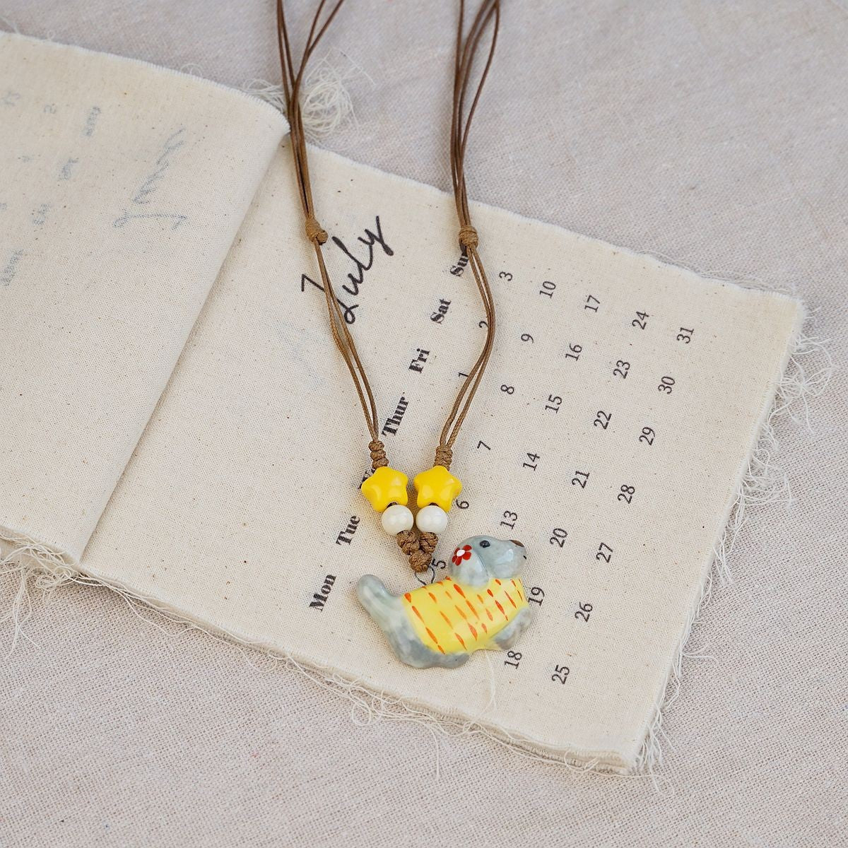 Random 4-Piece Set: Sweet & Fresh Ceramic Dachshund Dog Necklace - Cute Trendy Individual Puppy Pendant, Playful Creative Neckwear 4