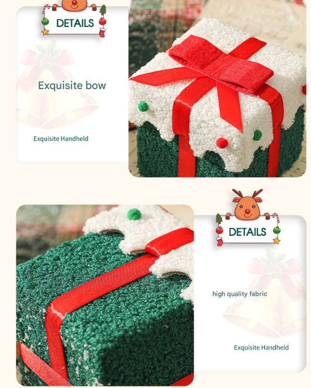 Green White Butterfly Knot Style Premium 2-Piece Christmas Apple Gift Box Set - High-End Thick Flannel Festive Candy & Present Boxes 4