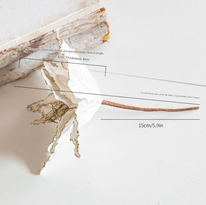 Dazzling 4-Piece 26cm Christmas Poinsettia Flower Set - Red & Gold Glitter Velvet Artificial Flowers for Christmas Tree Decoration & Sprigs 3