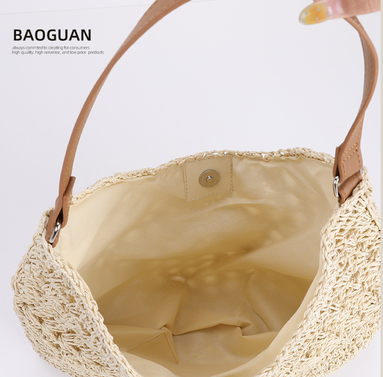 Khaki Stylish Woven Shoulder Bag - Fashionable Versatile Handbag & Crossbody Straw Beach Tote (39x27x39 cm) 3