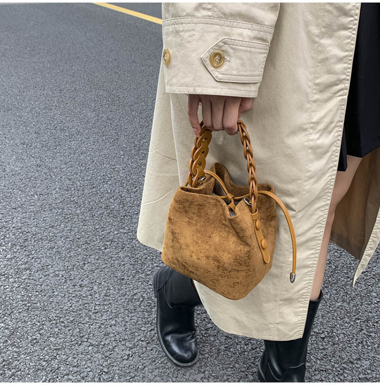Brown Retro Maillard Brown Mini Bag - 2025 New Casual Versatile Women's Crossbody & Exquisite Braided Handle Bucket Bag (15x12x14 cm) 4