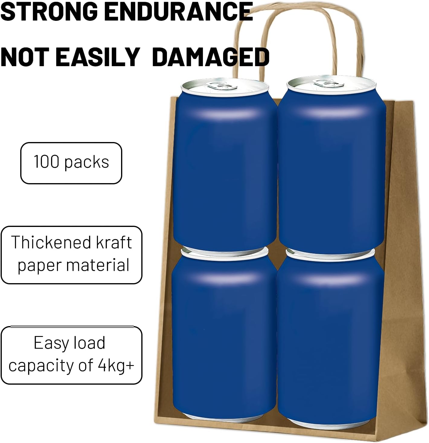 Gift Bags 8.25"X5.9 "X3.15" 100pcs Brown Kraft Paper Bag with Handles for Small Business Christmas Bulk, Wedding, Party Favor, Shopping, Lunch, Halloween Trick-or-Treat Bags 3