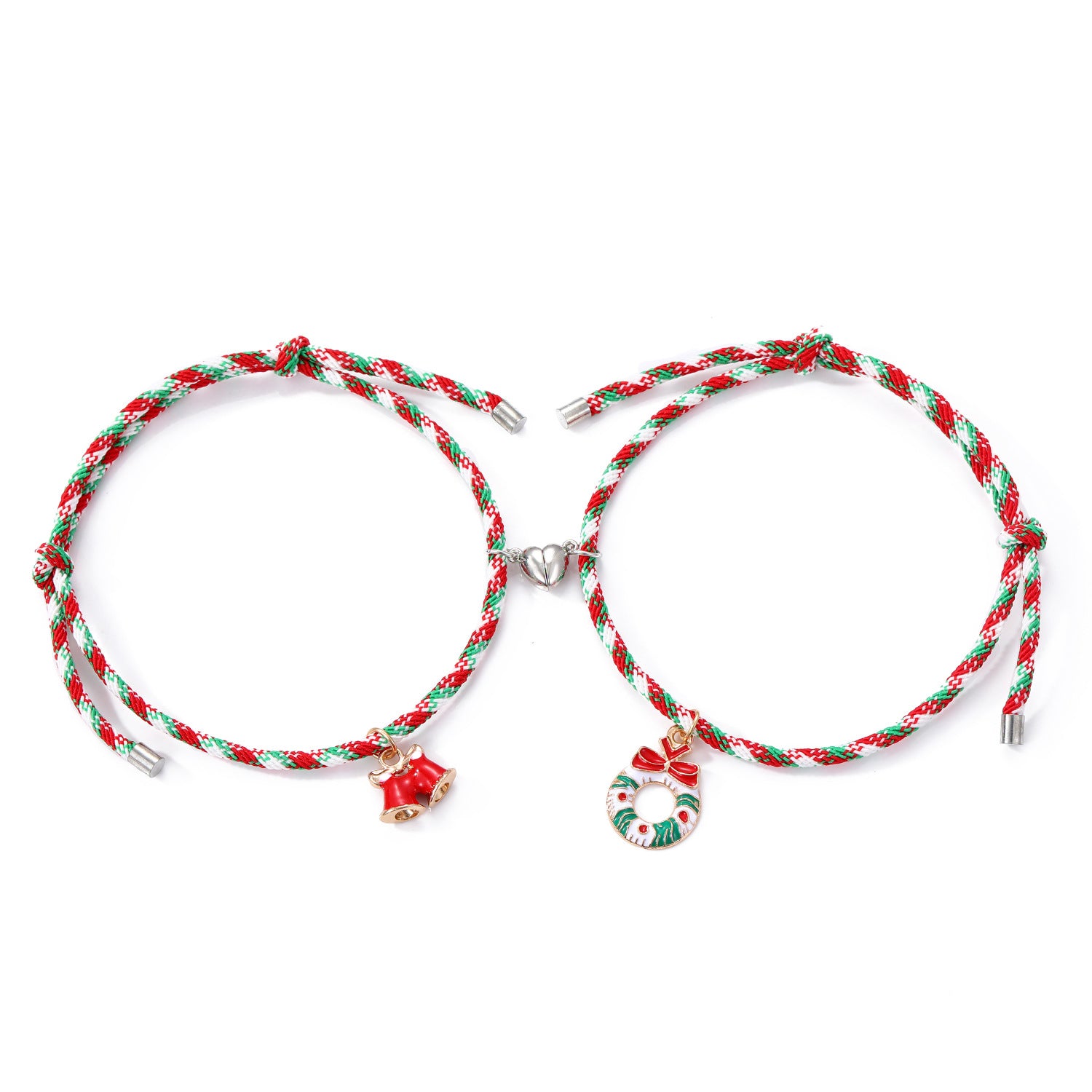 3 Pairs Cute Couple Bracelets - Magnetic Christmas & New Year Friendship Rope Bracelets with Charms (Adjustable, 9.3g) 3