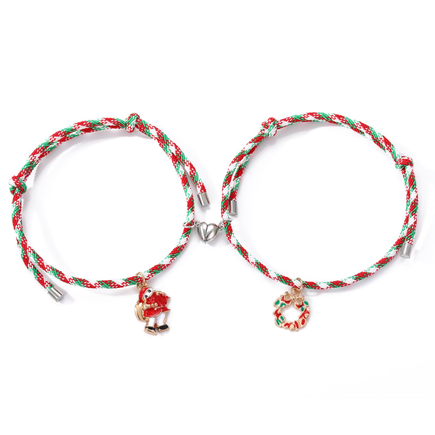 3 Pairs Cute Couple Bracelets - Magnetic Christmas & New Year Friendship Rope Bracelets with Charms (Adjustable, 9.3g) 4