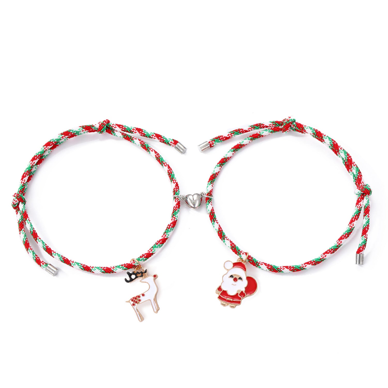 3 Pairs Cute Couple Bracelets - Magnetic Christmas & New Year Friendship Rope Bracelets with Charms (Adjustable, 9.3g) 5