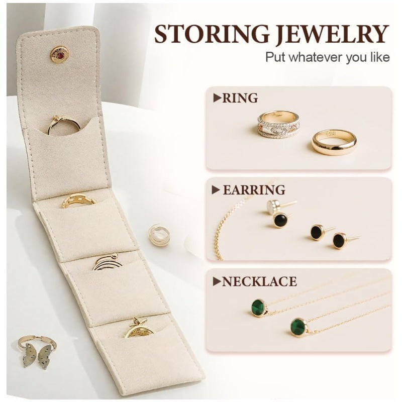 Grey Portable Mini Jewelry Pouch Soft Velvet Travel Organizer for Rings and Earrings Compact Snap Button Storage Bag Ideal for Daily Use 3