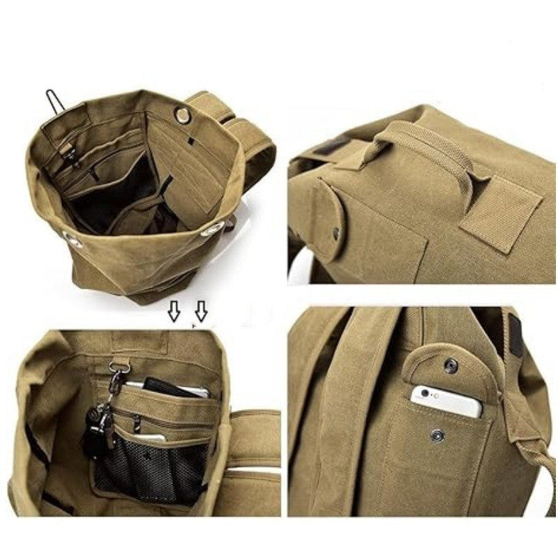 Khaki Vintage Canvas Backpack Large Capacity Rucksack for Travel and Hiking Rugged Retro Daypack for Men and Students Ideal for Australian Outdoors