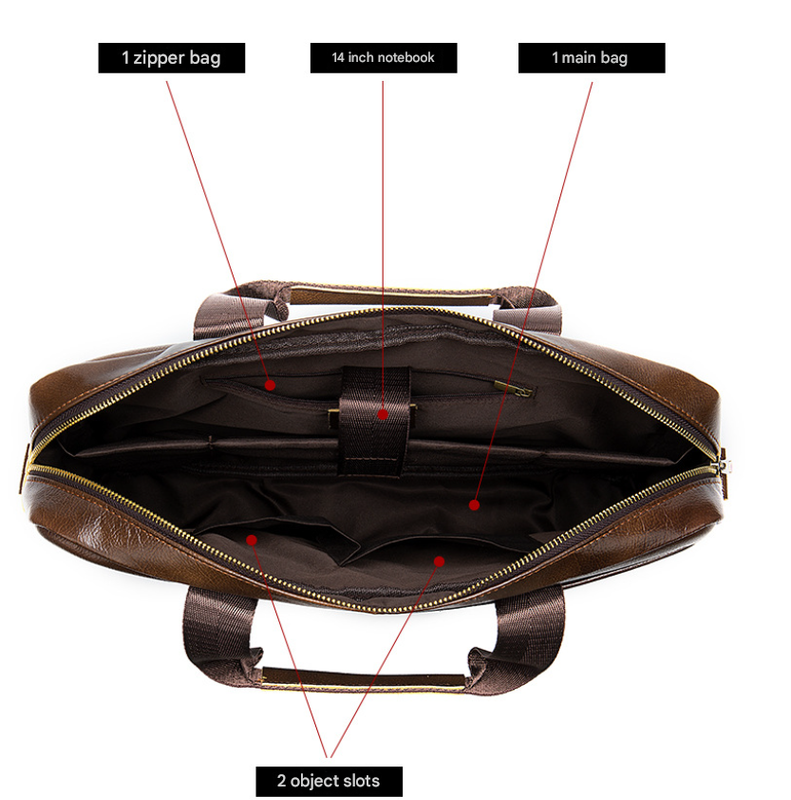 Black Men's Vintage Genuine Leather Briefcase 14 Inch Laptop Messenger Bag Business Shoulder Satchel with Dual Front Pockets Ideal for Office Work 3