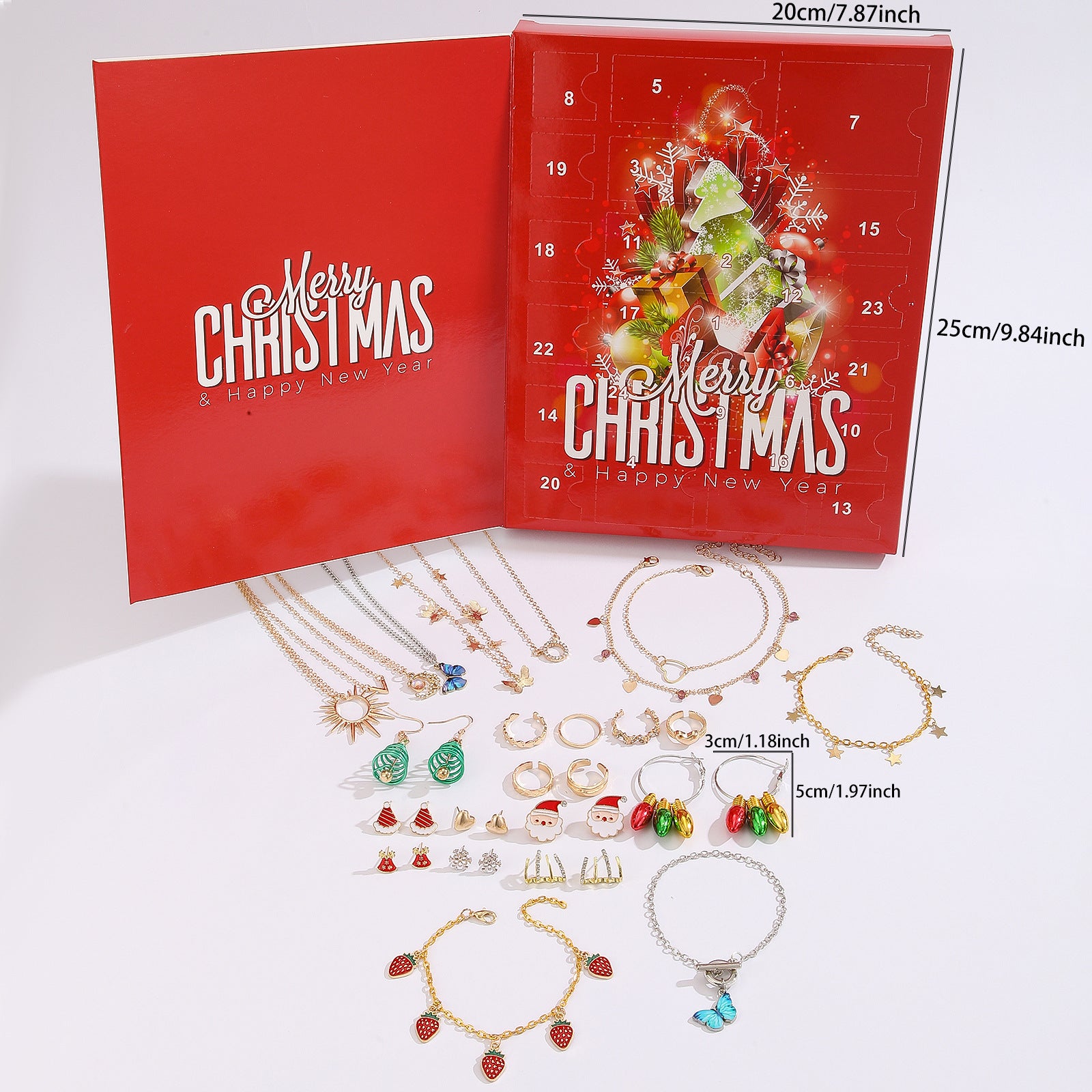 Santa Claus Edition Christmas Jewellery Advent Calendar 24 Day Countdown Blind Box Set Includes Earrings Rings Necklaces and Bracelets Festive Gift for Her 3