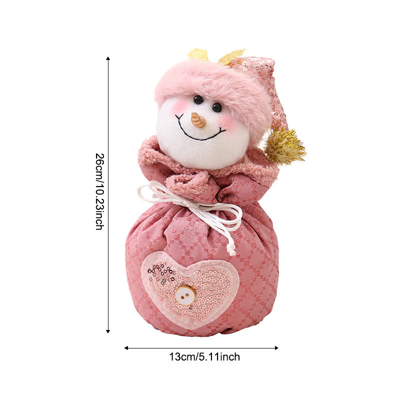 3 Pack Pink Christmas Drawstring Gift Bags Plush 3D Santa Snowman Reindeer Candy Pouches for Holiday Favours 4