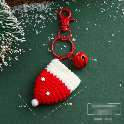 Handmade Christmas Crochet Keychain Knitted Yarn Keyring with Floating Display Case Festive Bag Charm Ideal for Kris Kringle and Stocking Stuffers 4