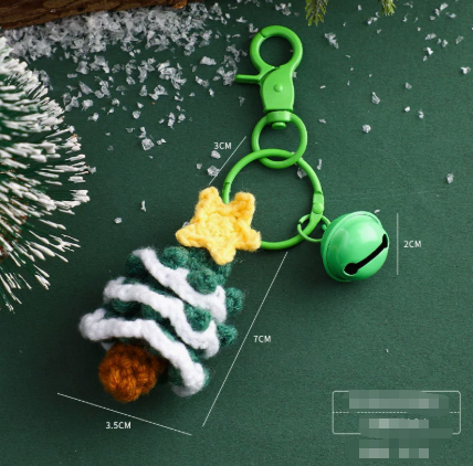 Handmade Christmas Crochet Keychain Knitted Yarn Keyring with Floating Display Case Festive Bag Charm Ideal for Kris Kringle and Stocking Stuffers 5