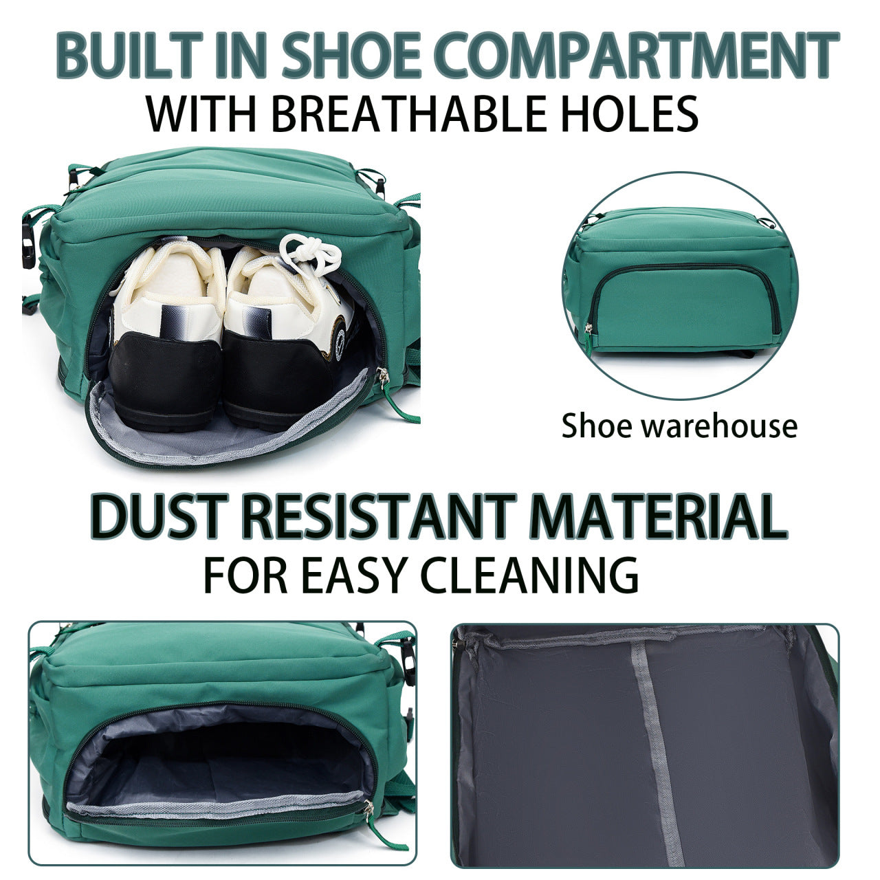 Green 25L Travel Laptop Backpack with Shoe Compartment 180 Degree Opening Carry On Rucksack Fits 14 Inch Laptop Ideal for Business and Weekends 3