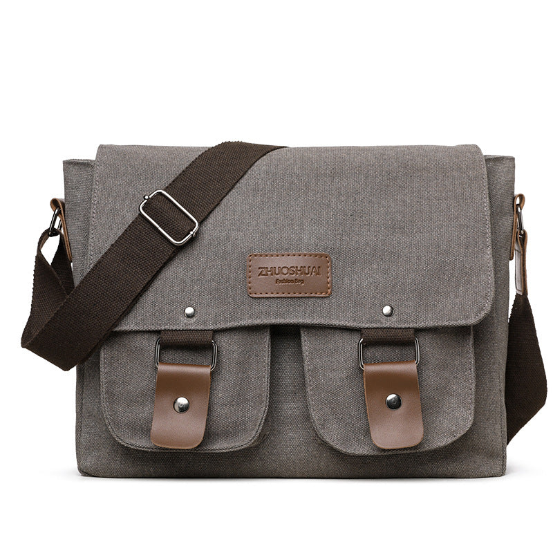 Grey Vintage Canvas Messenger Bag Men Crossbody Satchel Durable Shoulder Bag for Work and Travel Multi Pocket Casual Daypack