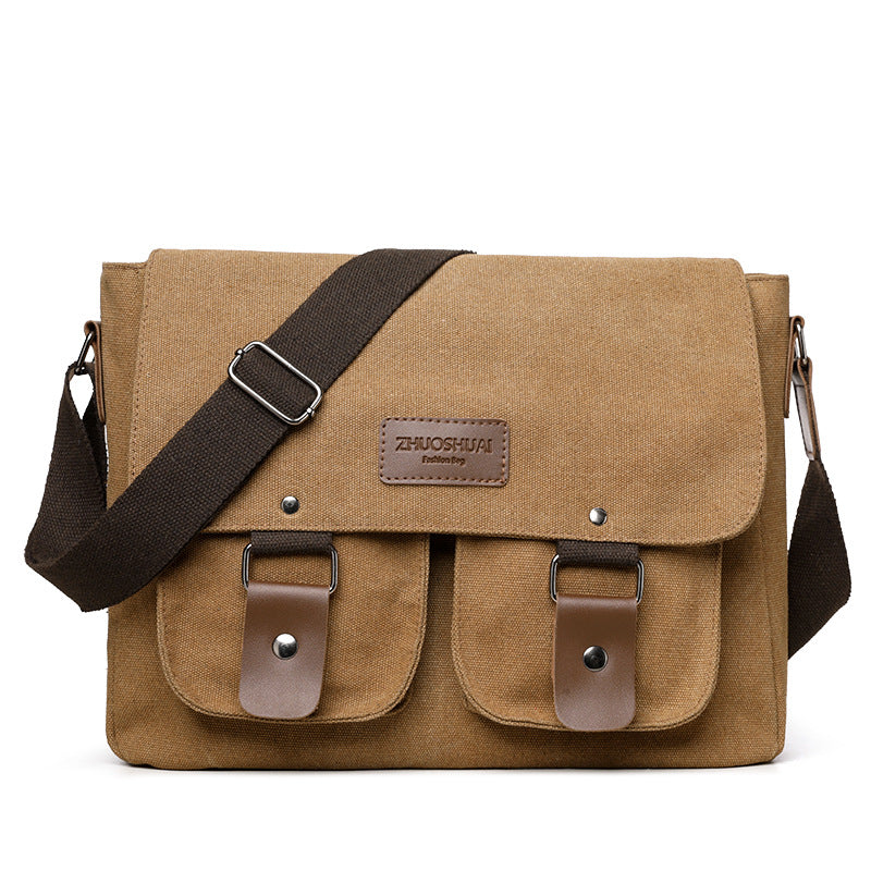 Brown Vintage Canvas Messenger Bag Men Crossbody Satchel Durable Shoulder Bag for Work and Travel Multi Pocket Casual Daypack