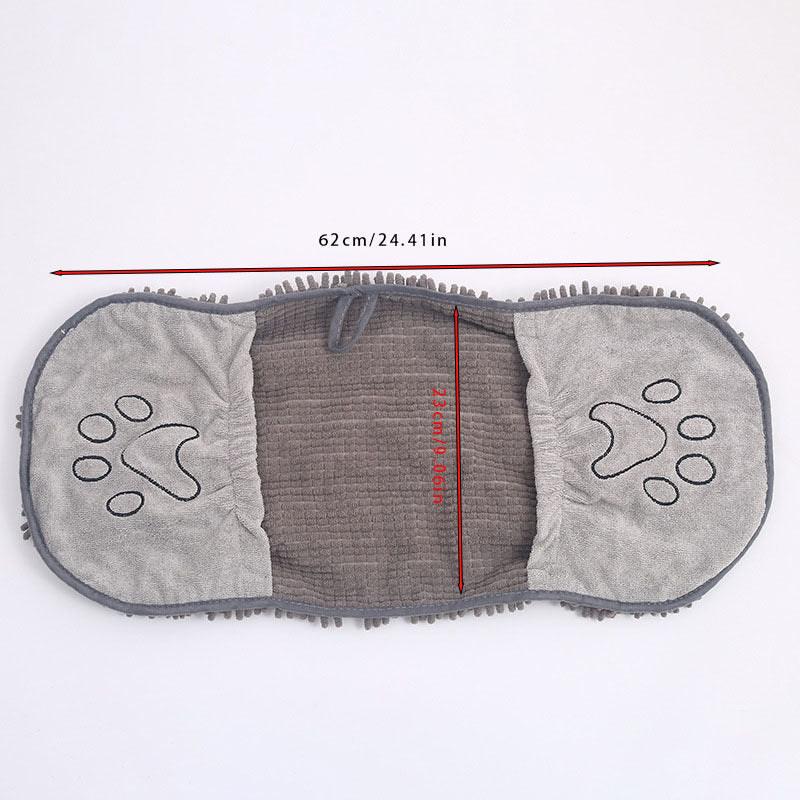 Grey Super Absorbent Pet Drying Towel with Hand Pockets Soft Chenille Microfiber Dog Bath Towel Quick Dry for Cats and Dogs after Grooming or Beach