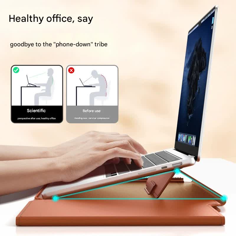 3-in-1 Detachable PU Leather Laptop Sleeve with Ergonomic Stand & Mouse Pad(brown  13/14 inch) 4