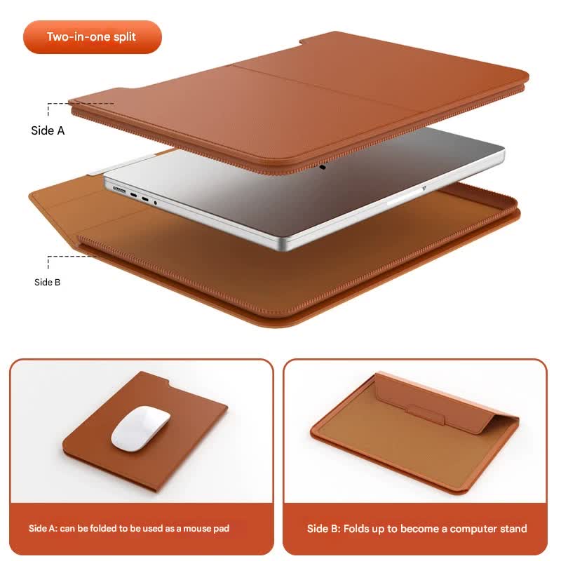 3-in-1 Detachable PU Leather Laptop Sleeve with Ergonomic Stand & Mouse Pad(brown  13/14 inch) 5