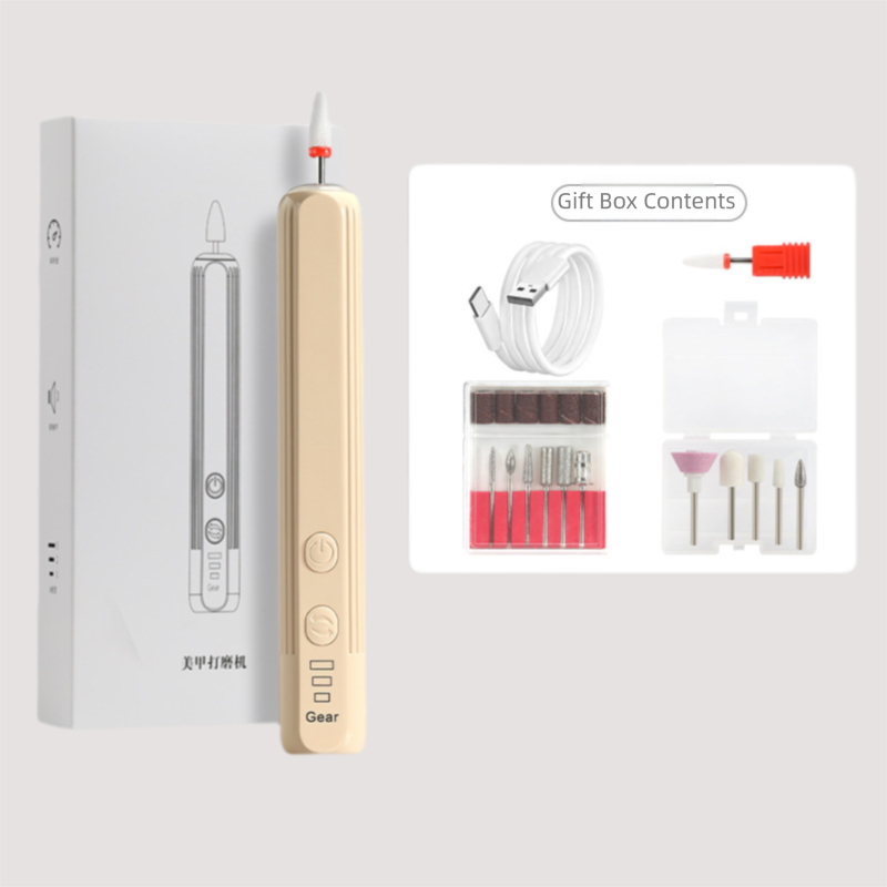 Khaki Pro Portable Electric Nail Drill Kit With 10 Bits - Fast, Quiet, Rechargeable