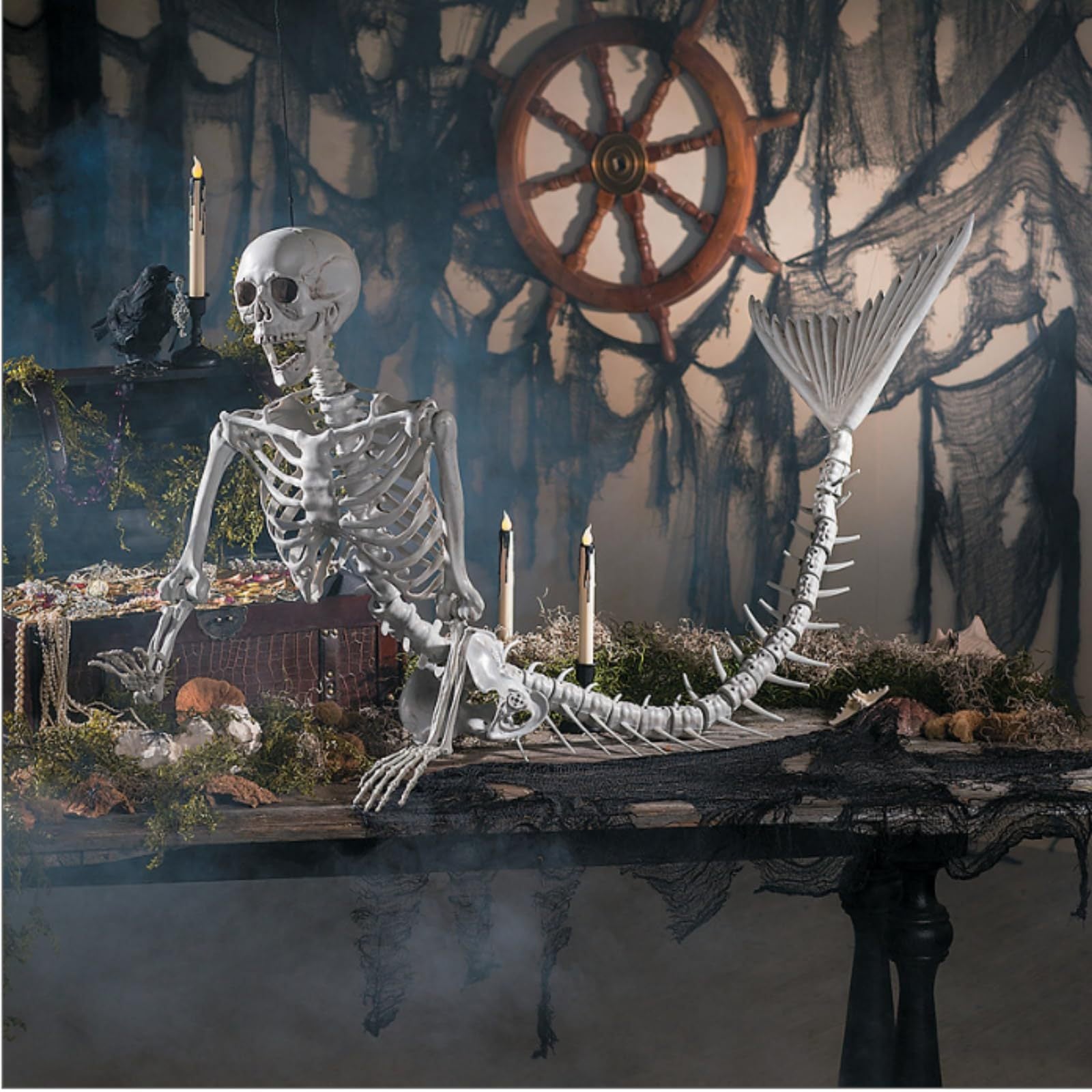 Halloween 31.5 inch  Poseable Mermaid Skeleton Prop Haunted Decor